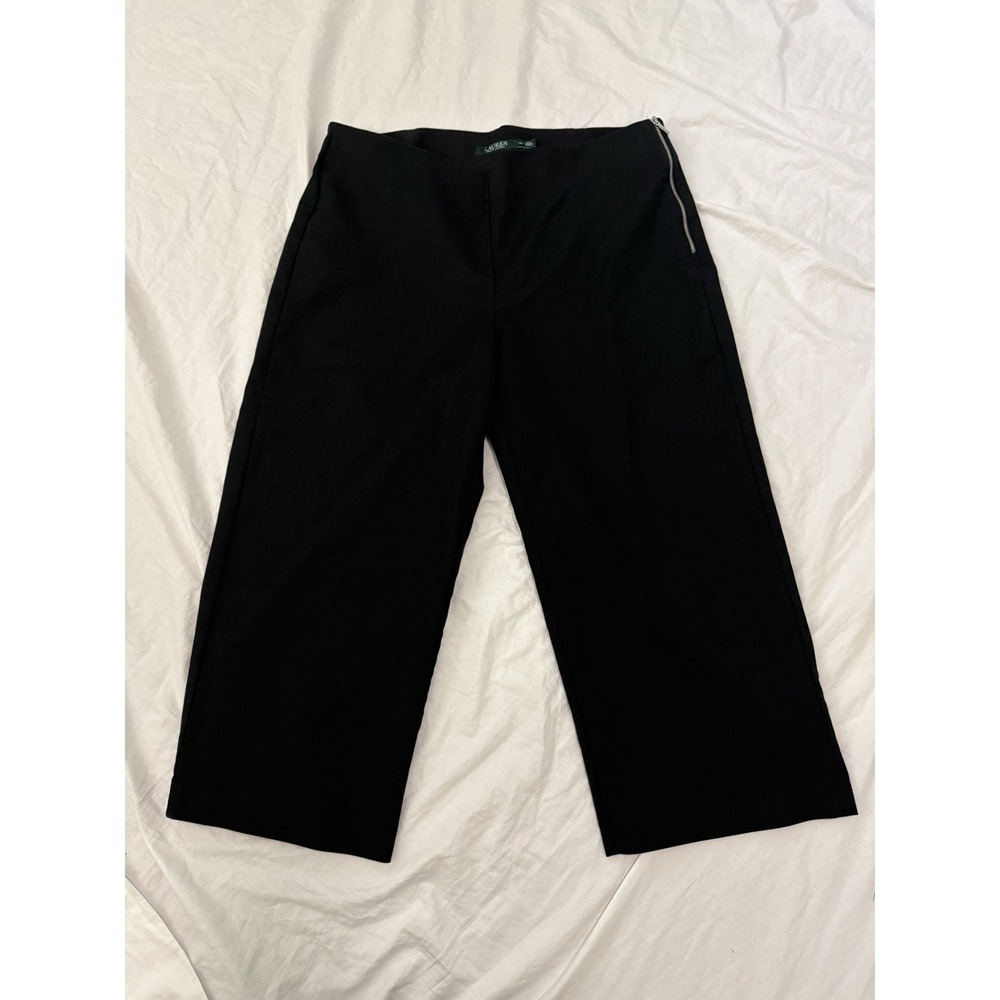 Lauren Ralph Lauren Black Wide Leg Trousers Pants Plus Size 14W Or 1X Side Zip
